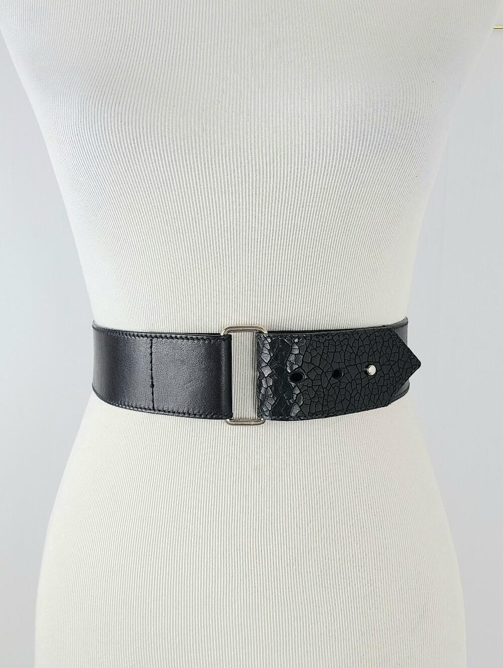Pierre Cardin Black Genuine Leather Wide Vintage Belt